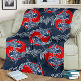 Koi Fish Carp Fishs Hand Drawn Japanese Art Premium Blanket