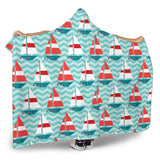 Red White Sailboat Wave Background Hooded Blanket