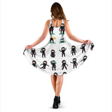 Cute Ninja Katana Sword Pattern Sleeveless Midi Dress