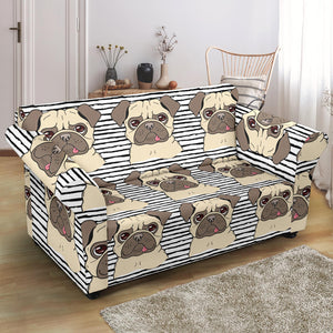 Happy Pug Pattern Loveseat Couch Slipcover