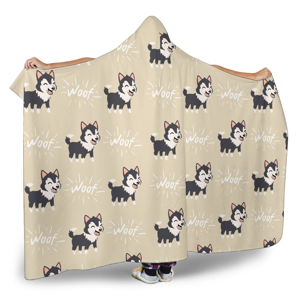 Cute Siberian Husky Hooded Blanket