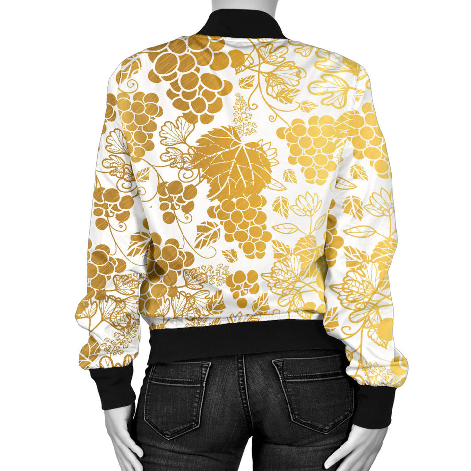Gold Grape Pattern Women'S Bomber Jacket