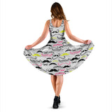 Mustache Beard Pattern Print Design 02 Sleeveless Midi Dress