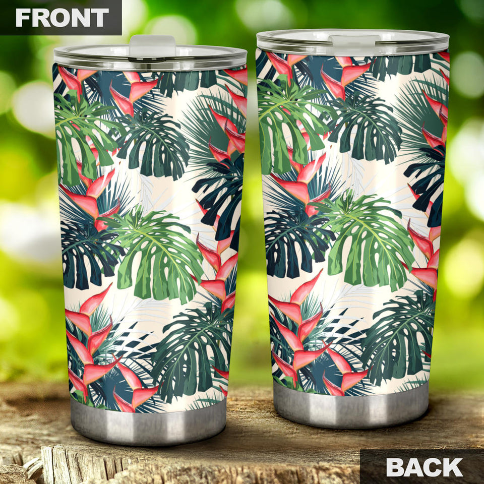 Heliconia Flowers, Palm And Monstera Leaves Tumbler