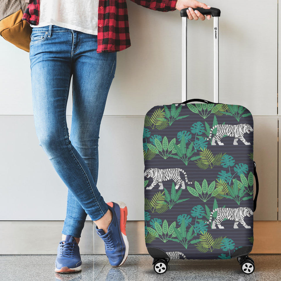 White Bengal Tigers Tropical Plant Luggage Covers