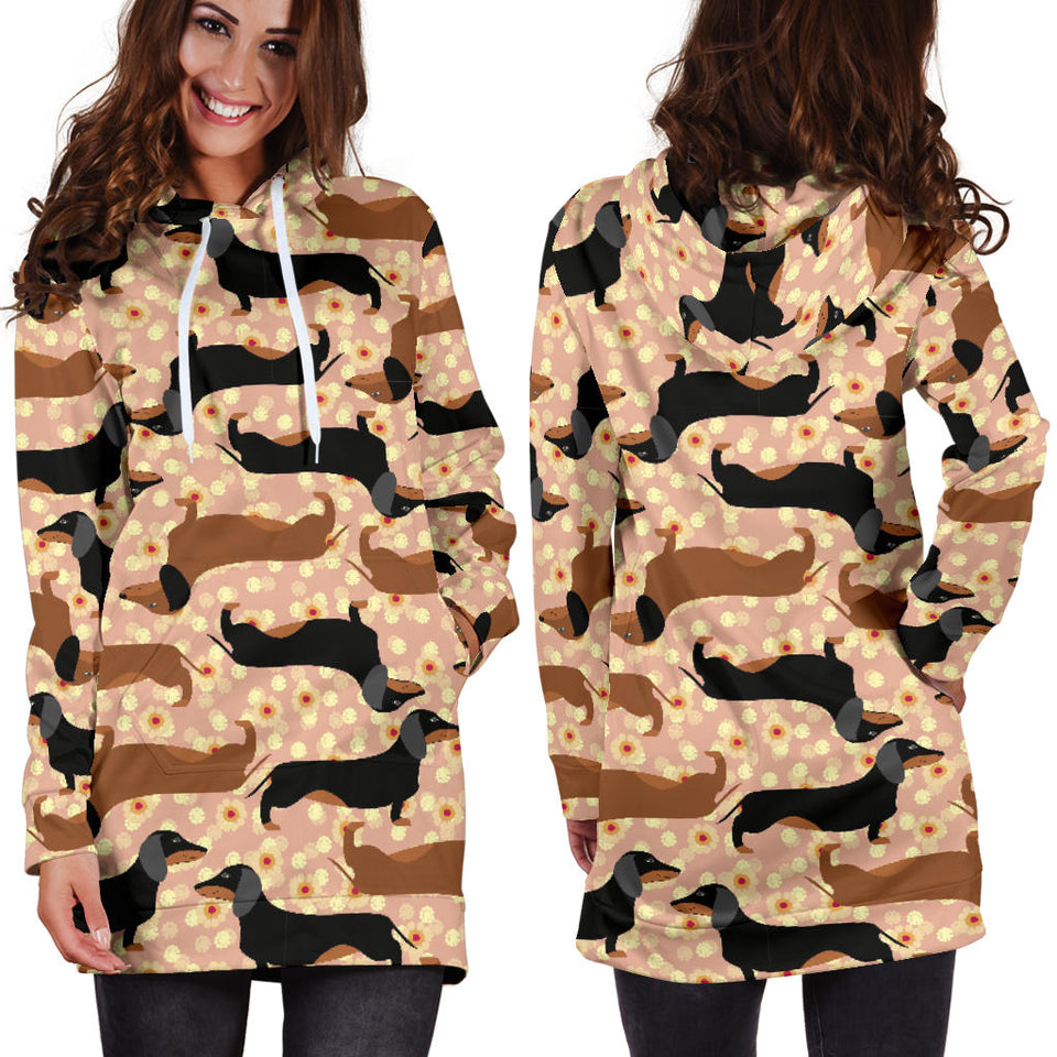 Dachshund Floral Background Women'S Hoodie Dress