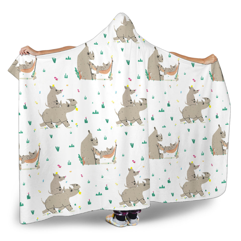 Cute Rhino Pattern Background Hooded Blanket