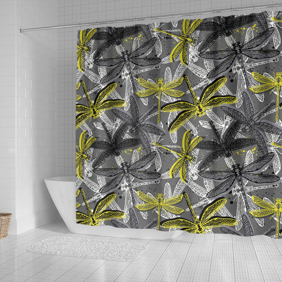 Hand Drawn Dragonfly Pattern Shower Curtain Fulfilled In US