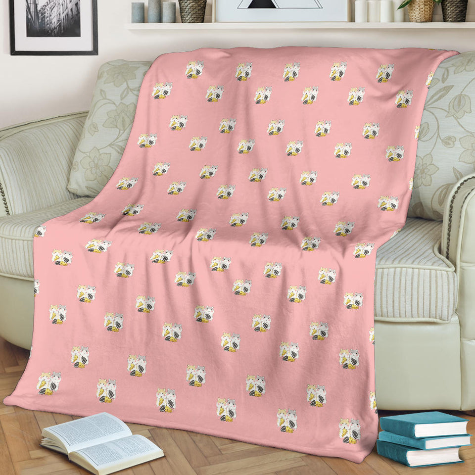 Cute Hamster Cheese Pattern Pink Background Premium Blanket