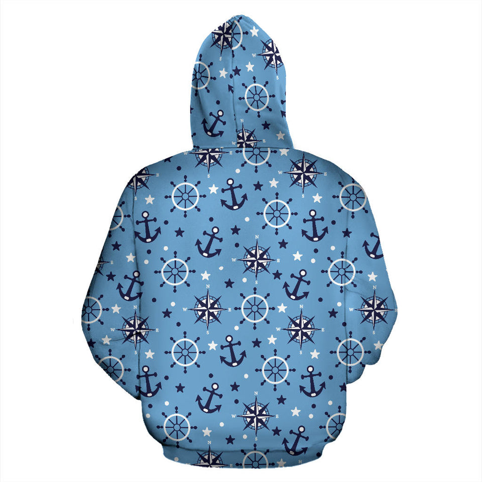 Anchors Rudder Compass Star Nautical Pattern Men Women Pullover Hoodie