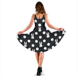 Cute White Rabbit Polka Dots Black Background Sleeveless Midi Dress