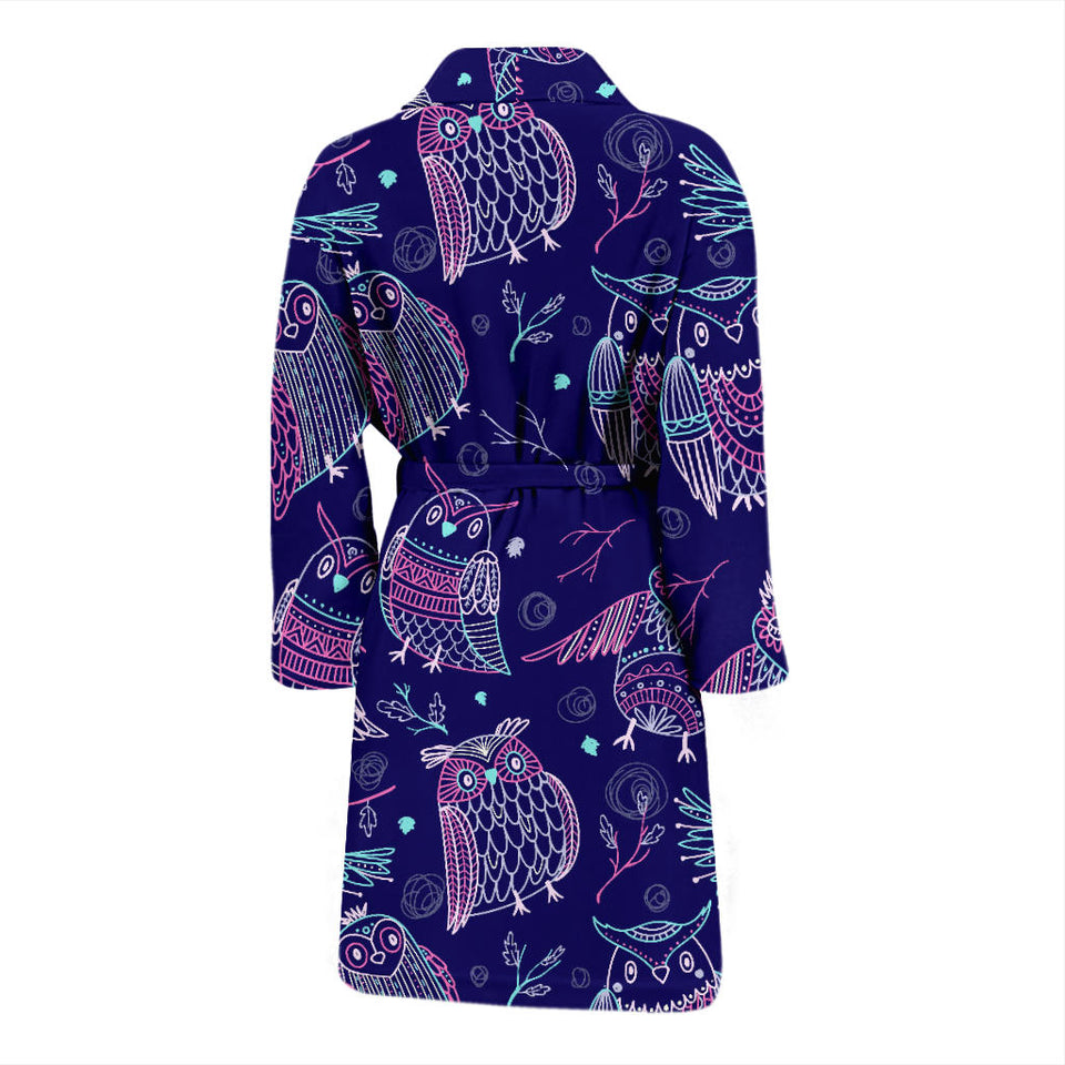 Cute Owls Pattern Boho Style Ornament Men'S Bathrobe