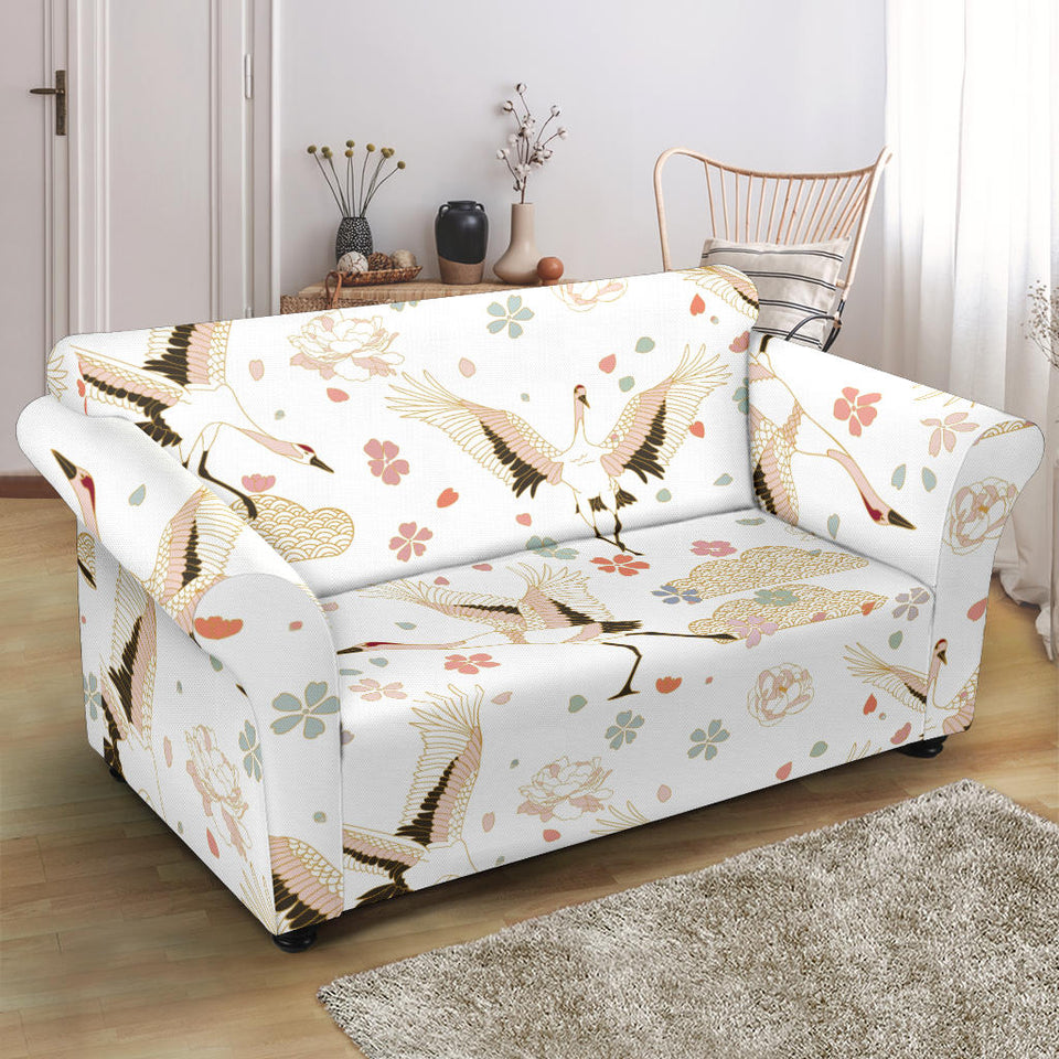 Beautiful Japanese Cranes Pattern Loveseat Couch Slipcover