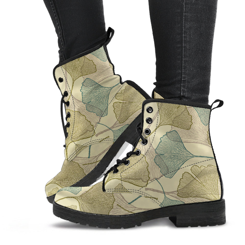 Ginkgo Leaves Design Pattern Leather Boots