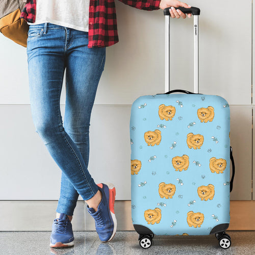 Brown Cute Pomeranian Blue Blackground Cabin Suitcases Luggages