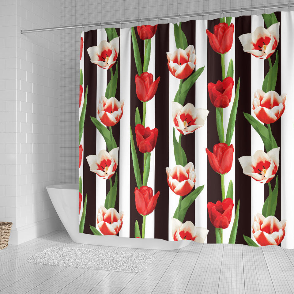 Red And White Tulips Pattern Shower Curtain Fulfilled In US