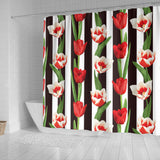 Red And White Tulips Pattern Shower Curtain Fulfilled In US