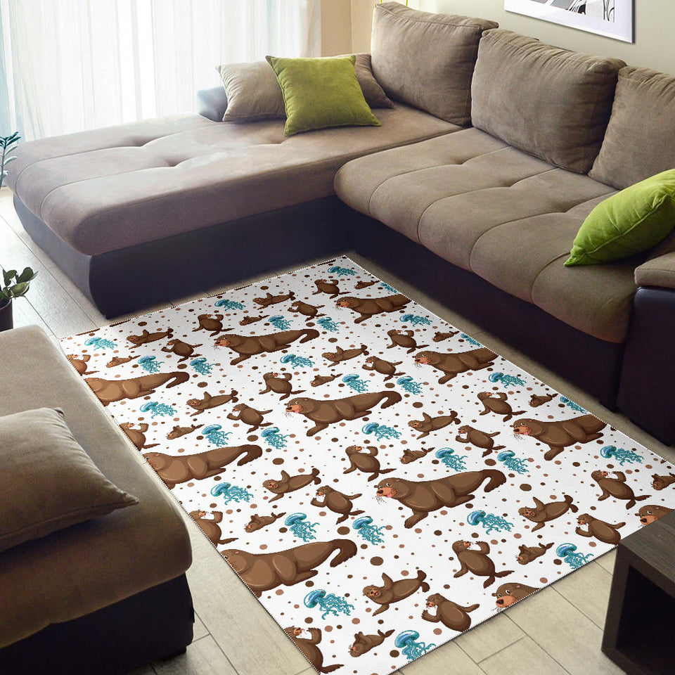 Sea Lion Seals Jellyfish Pattern Area Rug