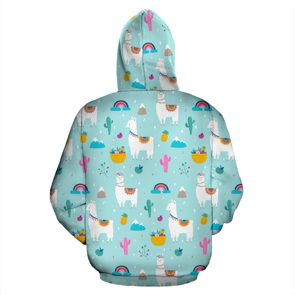 Llama Alpaca Cactus Leaves Pattern Zip Up Hoodie