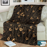 Gold Peacock Feather Pattern Premium Blanket