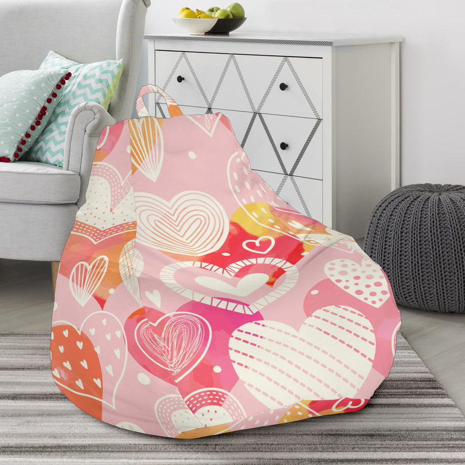 Hand Drawn Heart Design Pattern Bean Bag Cover