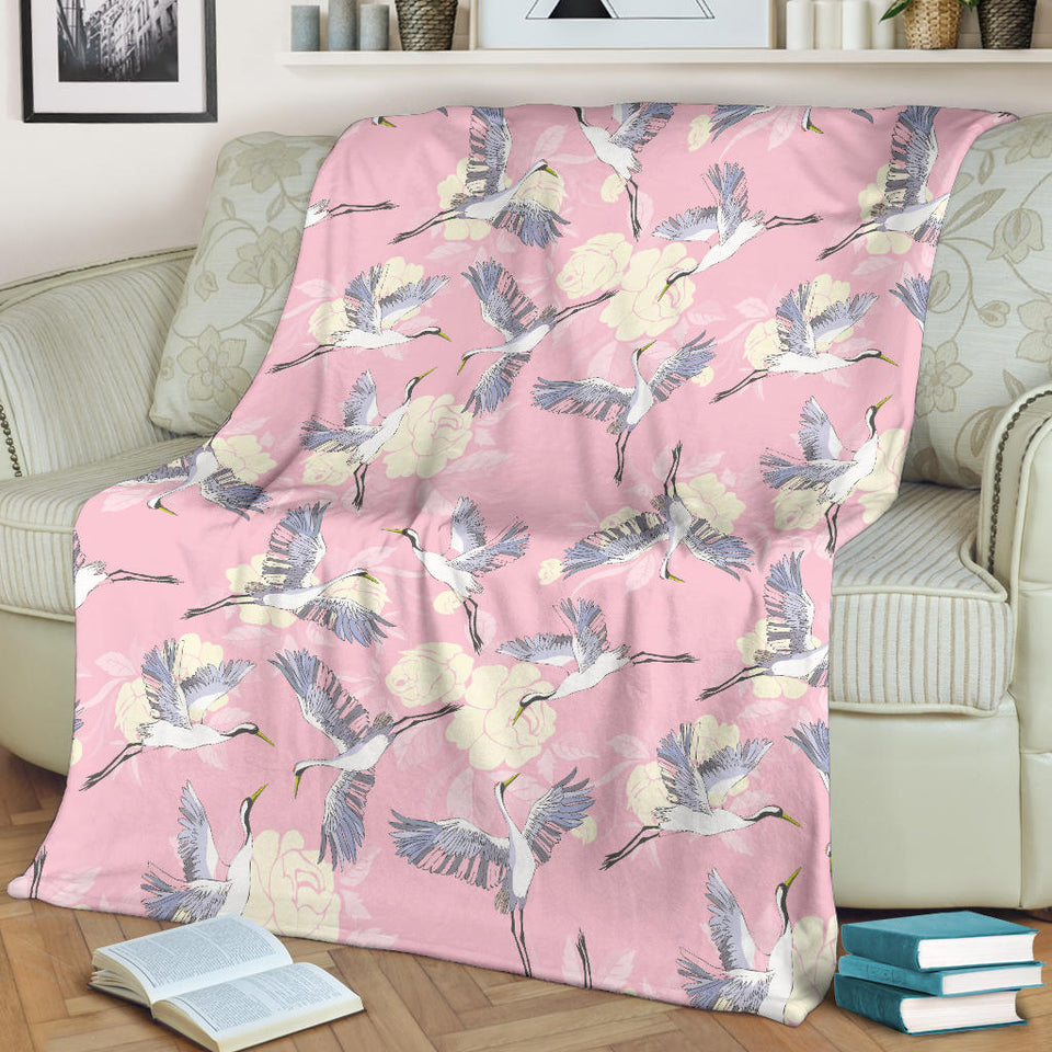 Japanese Crane Rose Pattern Premium Blanket