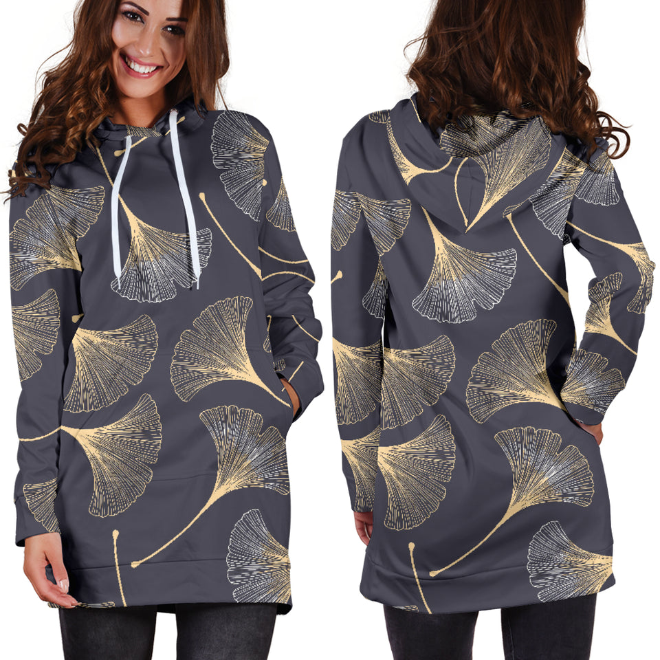 Gold Ginkgo Leaves Women'S Hoodie Dress
