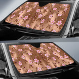 Pink Sakura Cherry Blossom Drak Brown Background Car Sun Shade