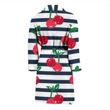 Hand Drawn Cherry Pattern Striped Background Men'S Bathrobe