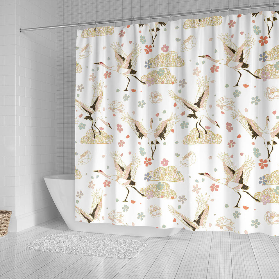 Beautiful Japanese Cranes Pattern Shower Curtain Fulfilled In US