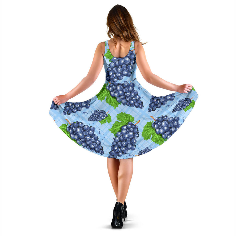 Watercolor Grape Pattern Sleeveless Midi Dress