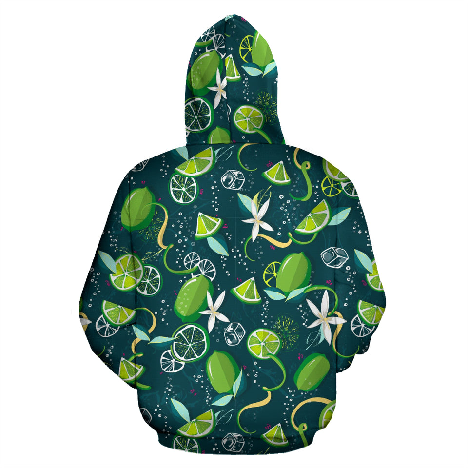 Lime Ice Flower Pattern Zip Up Hoodie