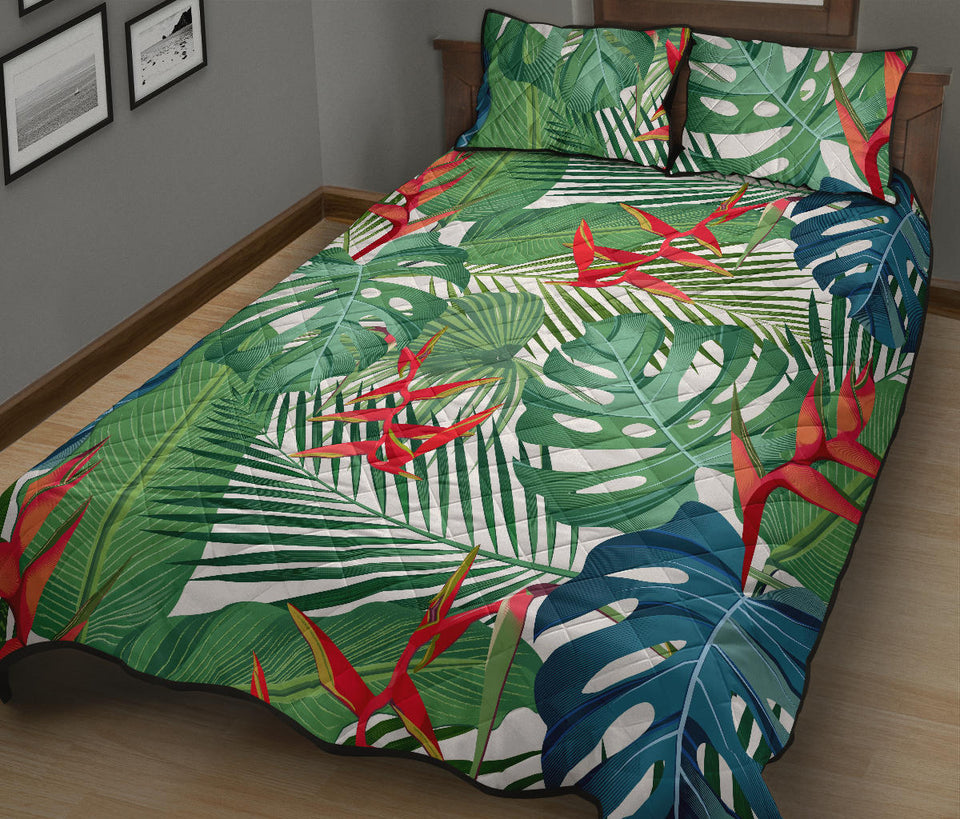 heliconia palm and monstera  leaves pattern Quilt Bed Set