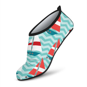 Red White Sailboat Wave Background Aqua Shoes