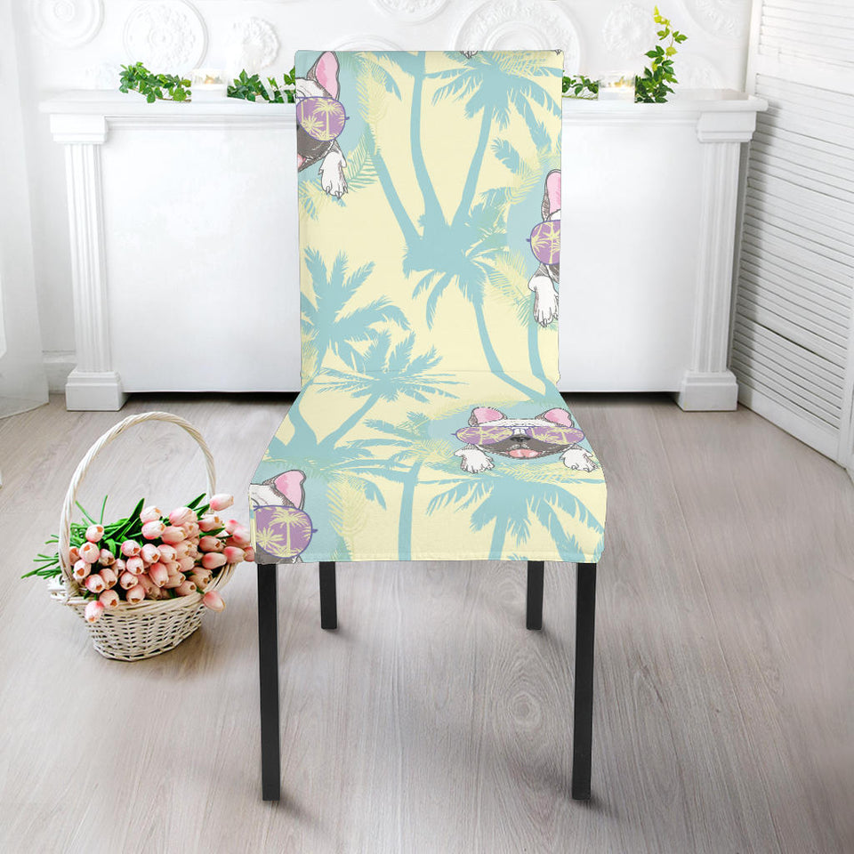 French Bulldog Hawaii Blackground Dining Chair Slipcover