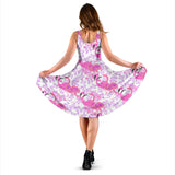 Pink Flamingo Flower Pattern Sleeveless Midi Dress