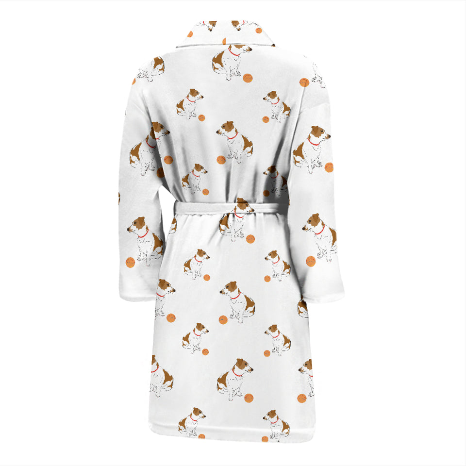 Jack Russel Pattern Print Design 05 Men's Bathrobe