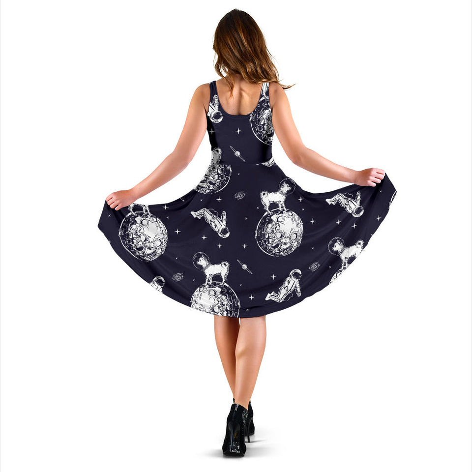 Chihuahua Space Helmet Astronaut Pattern Sleeveless Midi Dress