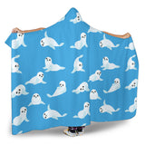 Cute Sea Lion Seal Pattern Background Hooded Blanket