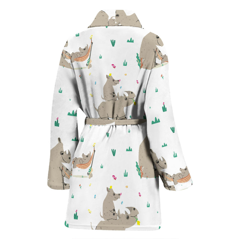 Cute Rhino Pattern Background Women'S Bathrobe
