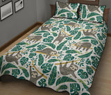 Cute sloths tropical palm leaves white background Quilt Bed Set