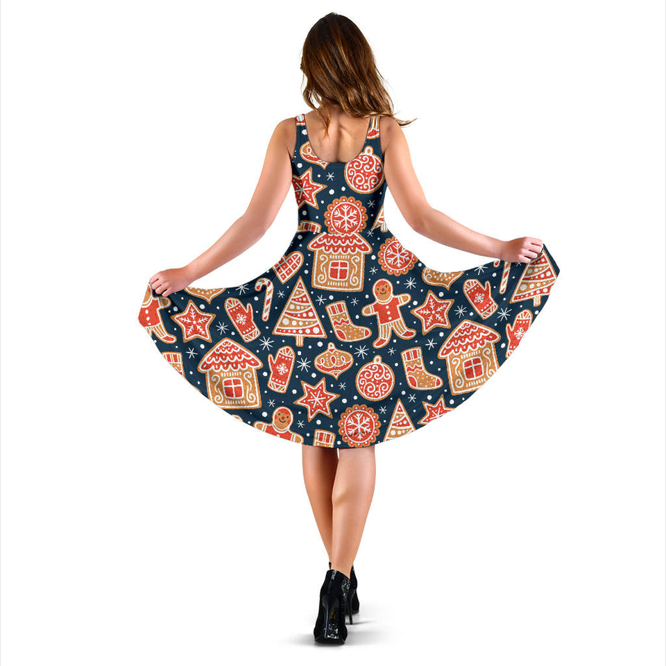 Christmas Gingerbread Cookie Pattern Sleeveless Midi Dress