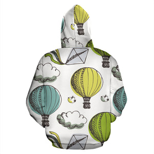 Hot Air Balloon Bird Cloud Pattern Zip Up Hoodie