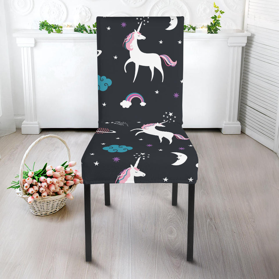 Unicorn Rainbows Moon Clound Star Pattern Dining Chair Slipcover