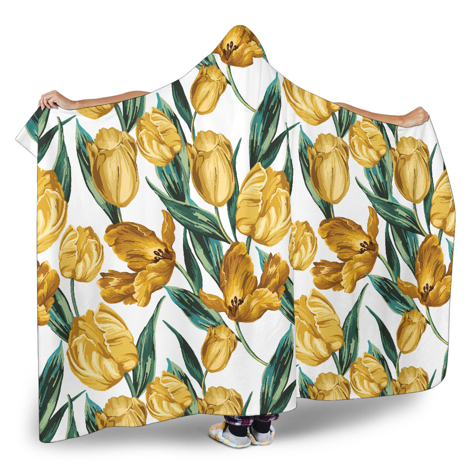 Yellow Tulips Pattern Hooded Blanket
