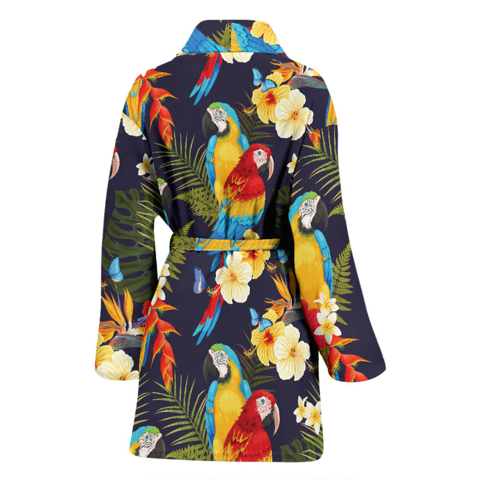 Colorful Parrot Flower Pattern Women'S Bathrobe