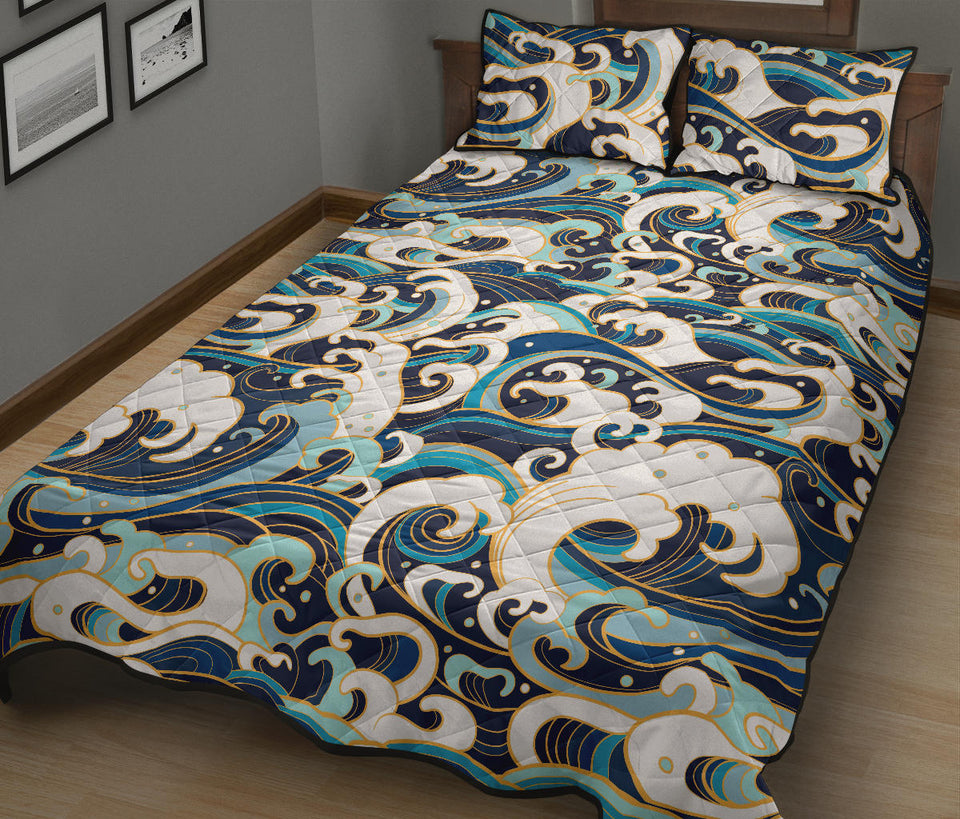 Japanese wave pattern Quilt Bed Set