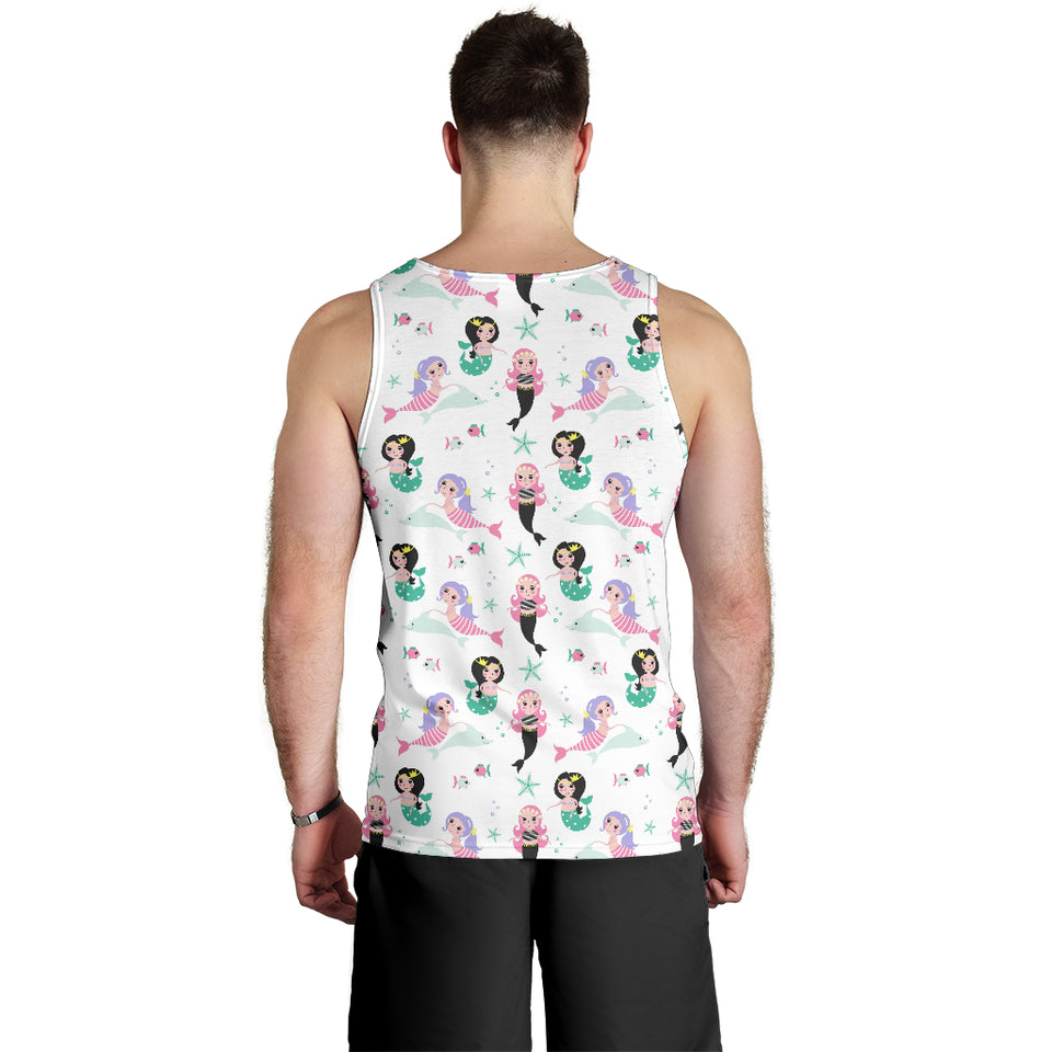 cute mermaid dolphin fish starfish pattern Men Tank Top