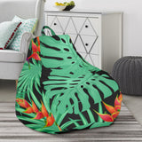 Heliconia Flower Palm Monstera Leaves Black Background Bean Bag Cover