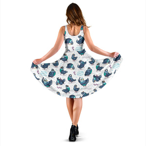 Pigeon Pattern Print Design 02 Sleeveless Midi Dress
